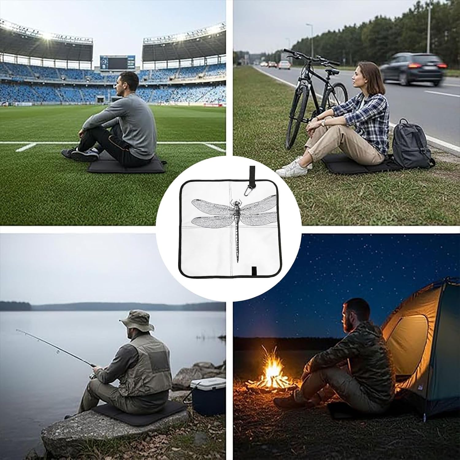 (Dragonfly) Sitting Pad Foldable Seat Cushion Lightweight Camping Seat Mat with Hook for Outdoor Hiking Picnic Camping