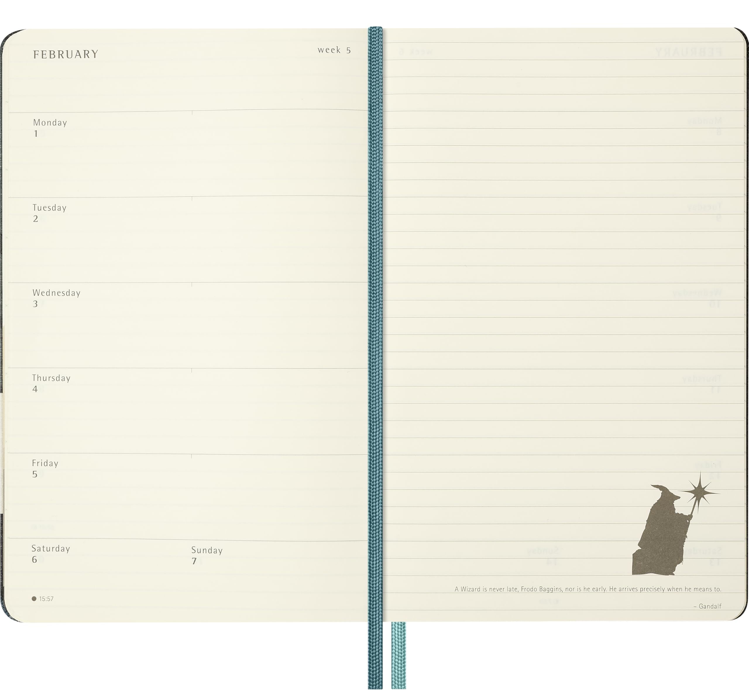 Moleskine Agenda Semanal 12 Meses 2027, Agenda El Señor de los Anillos con Rayas con Tapa Dura y Cierre Elástico, Gandalf, Formato L 13x21 cm