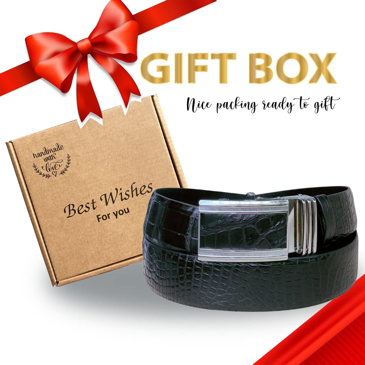 Alligator Leather Belt Men Crocodile Belly 1.5" width Pin Gold Buckle Removal Dress Golf Luxury Premium Handmade - Image 5