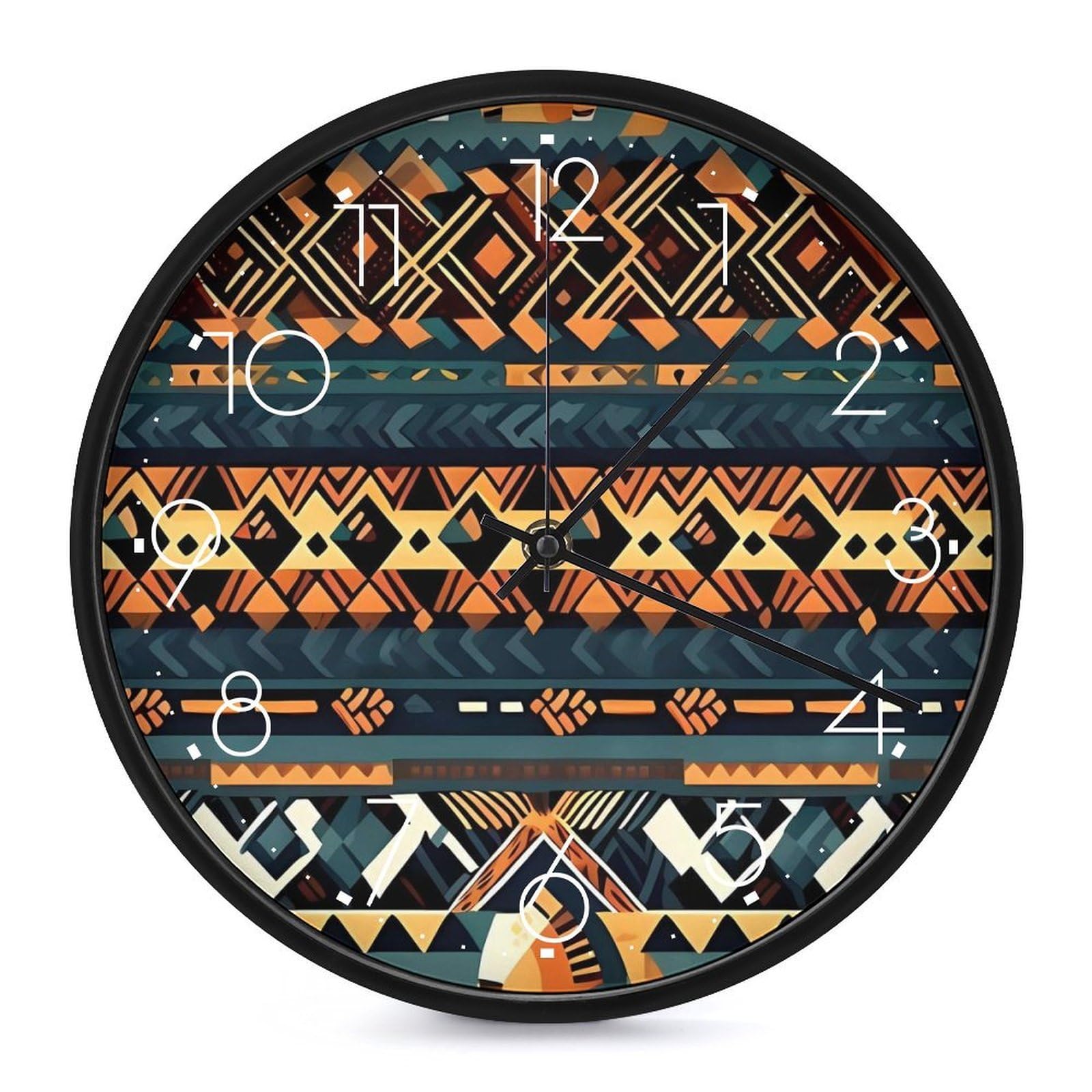 DWVTSLH African Tribal Ethnic Texture Wall Clock 10 Inch Silent Non-Ticking Modern Clocks Battery Operated - Decorative Wall Clocks for Bedroom Living Room Kitchen Office Wall Decor Gift Idea