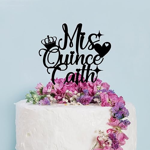 Miniatura 3 de Personalized Names Numbers Colors Happy Birthday Cake Topper Pick Mis Quince Happy 15th Birthday Double Sided Baking Cake Insert Topper Sign Cake