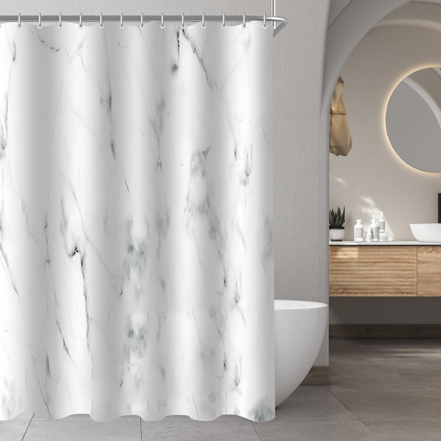 Lerores Shower Curtain, 100 x 180 cm, Marble, Weighted Hem, Anti-Mould Textile, Waterproof