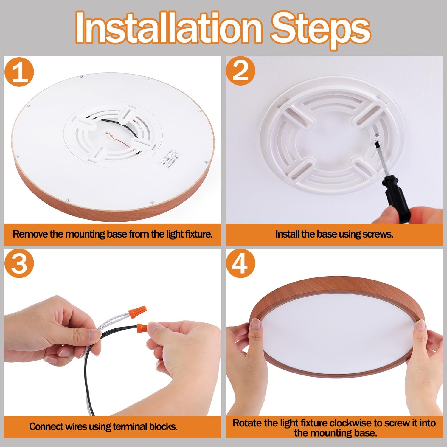 12 Inch LED Wood Grain Flush Mount Ceiling Light Fixture, Modern 22W Round Flat Overhead 3000K-4000K-6000K Selectable Ceiling lamp for Bedroom, Living Room, Kitchen, Entryway