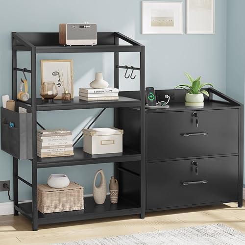 SEDETA Archivador de 47 pulgadas con regleta de alimentación, archivador se adapta a tamaño legal, carta, tamaño A4, archivador de 2 cajones con