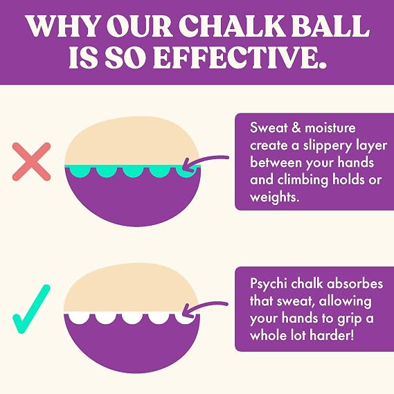 Psychi Refillable Chalk Ball 60g | Pure Magnesium Carbonate, Climbing Chalk, For Bouldering, Rock Climbing, Weightlifting & Gymnastics