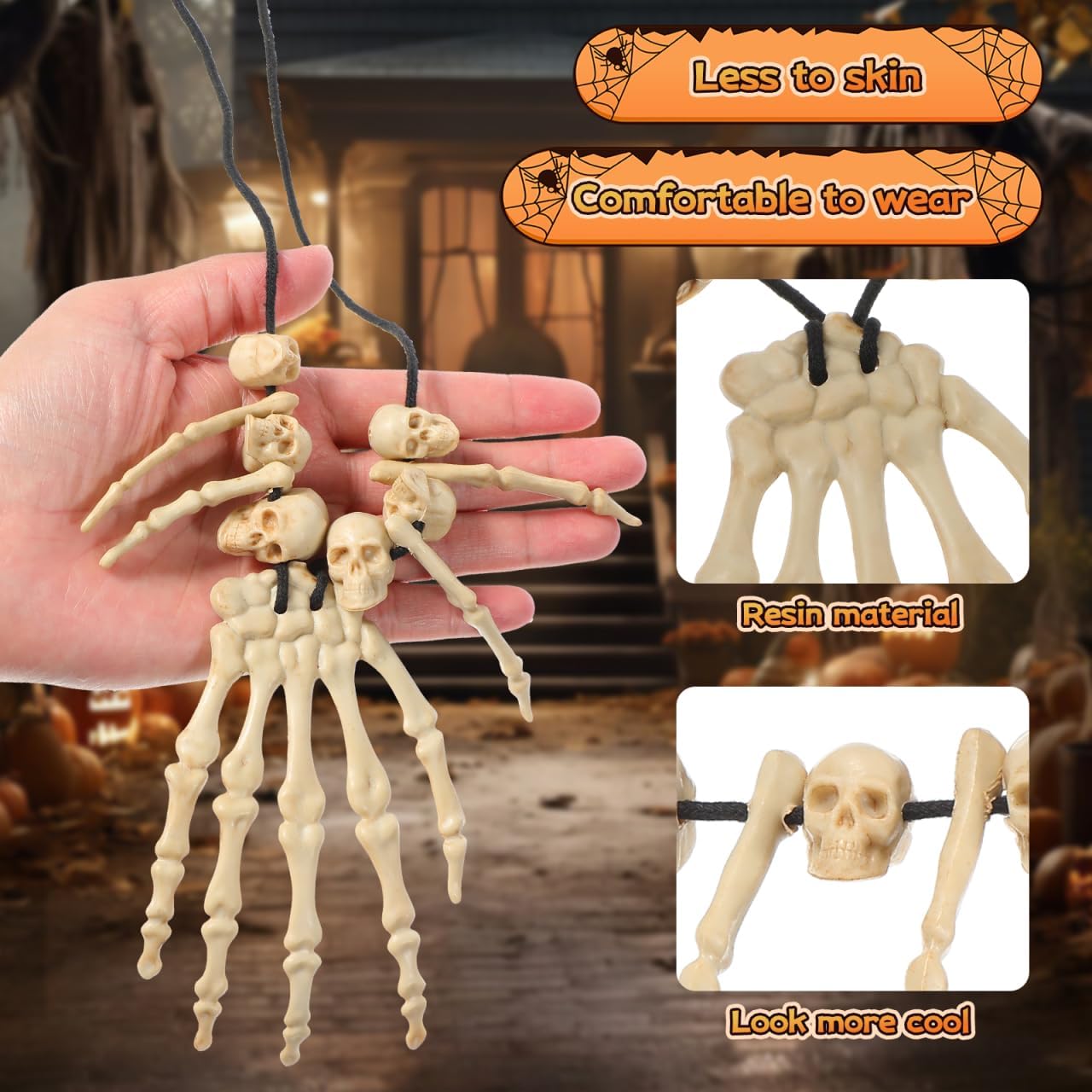 Amosfun Skull Pendant Necklace Skeleton Head Hand Bone Charm Cosplay Fancy Party Jewelry - Image 3