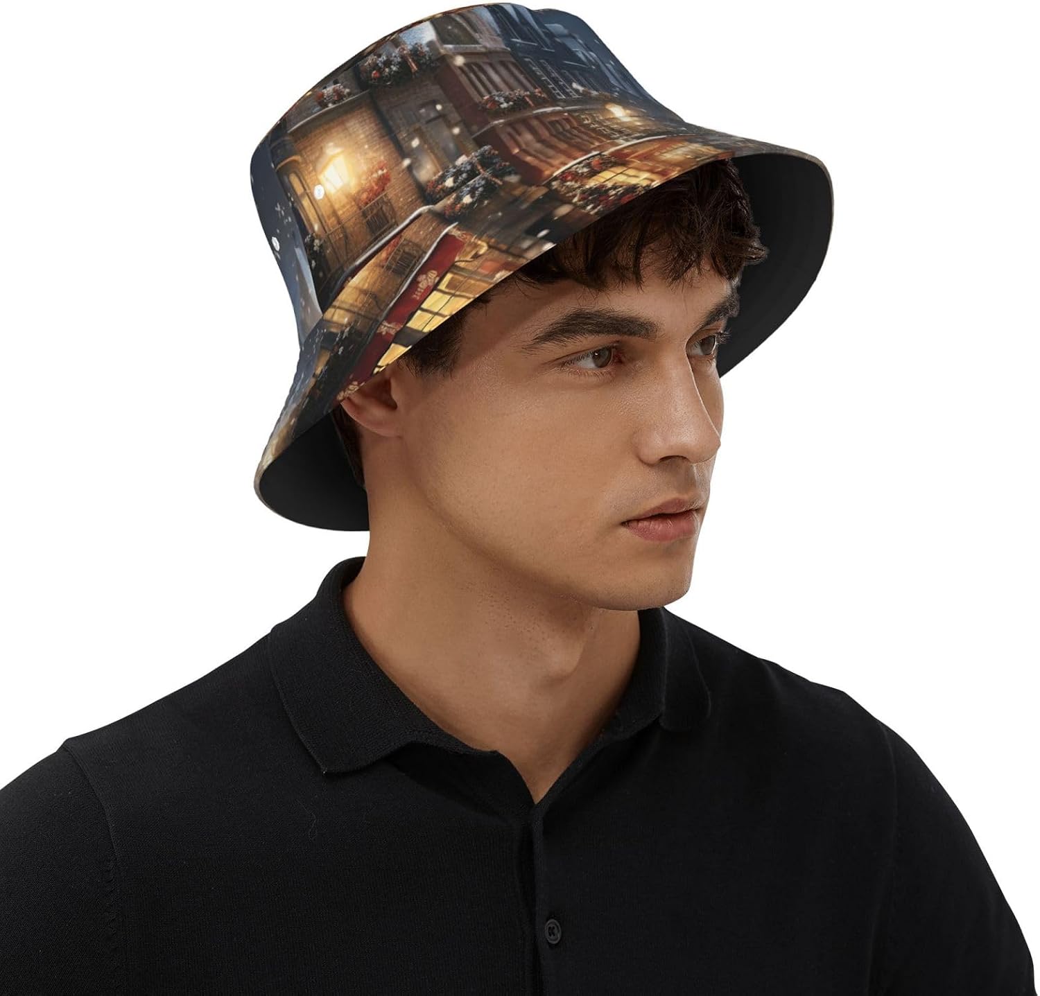 Christmas Holiday Print Sun Hat Outdoor Fisherman Cap Summer Bucket Hat Beach for Men Women Black