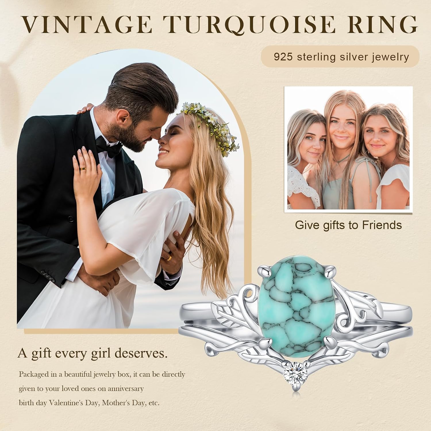Turquoise Ring 925 Sterling Silver Hypoallergenic Adjustable Thumb Rings Dainty Turquoise Jewelry Gifts for Women Men