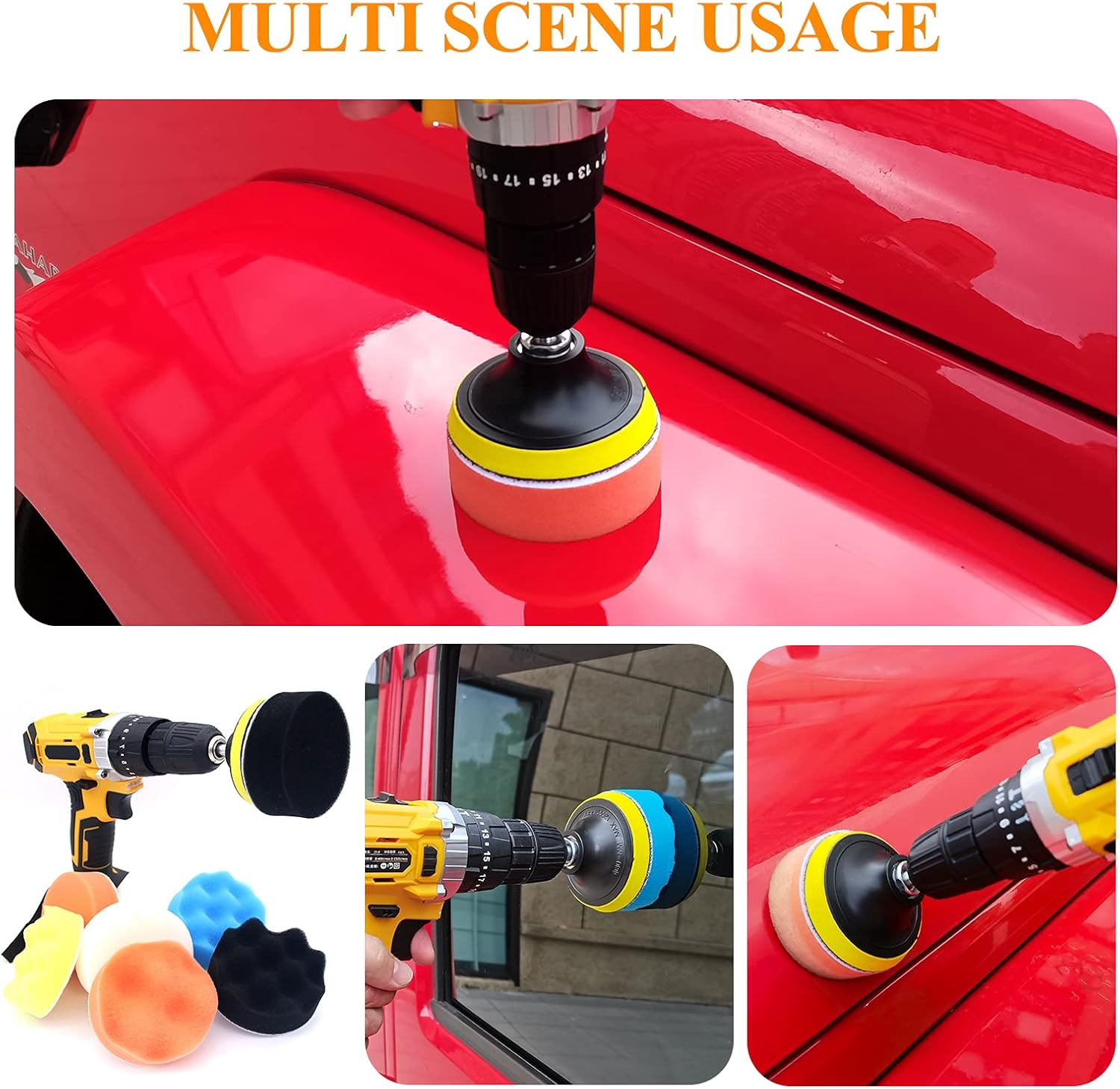 Vertlley 11Pcs Car Drill Polishing Pad Kit 3.1 Inch Sponge Buffing Pads Drill Polisher Attachment for Waxing Buffing Sealing Glaze : Automotive