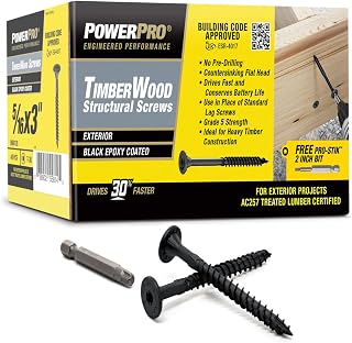 Power Pro TimberWood Structural Screws, 5/16in x 3in, 40 Pieces, Black