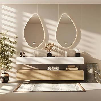 Double Bathroom Vanity, 72" Bathroom Vanities with Double Sink, Wall-Mount Bathroom Cabinet Set with One-Piece Basins, Solid Wood Floating Vanity with Petal-Shaped Defog Mirrors & Install Accessories