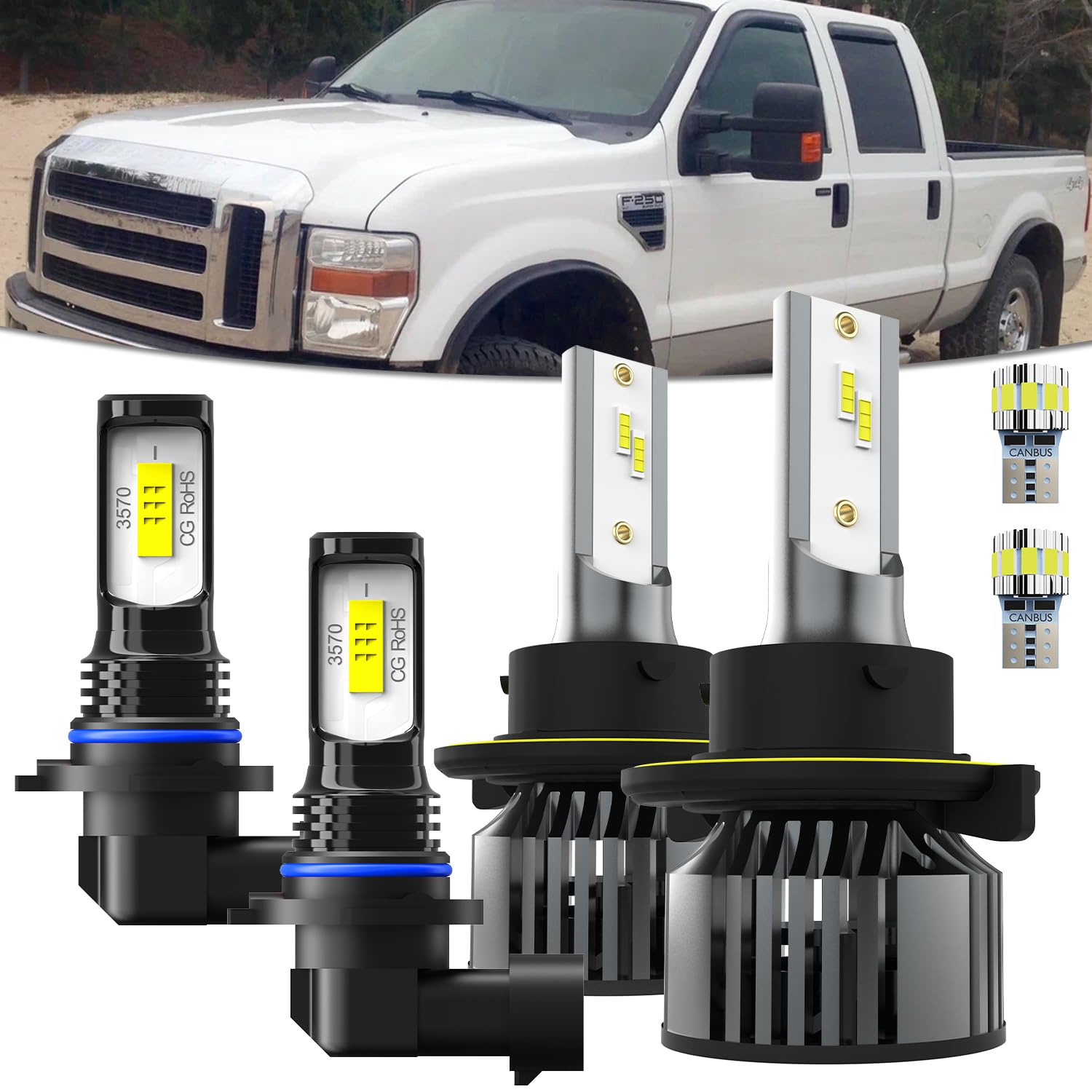 Light Bulbs Fit For Ford F250 F350 F450 F550 Super Duty 2005-2022,Hi Lo Dual Beam fog light,High Performance lights Bulb Combo,T10 License Plate Light,6-Pack