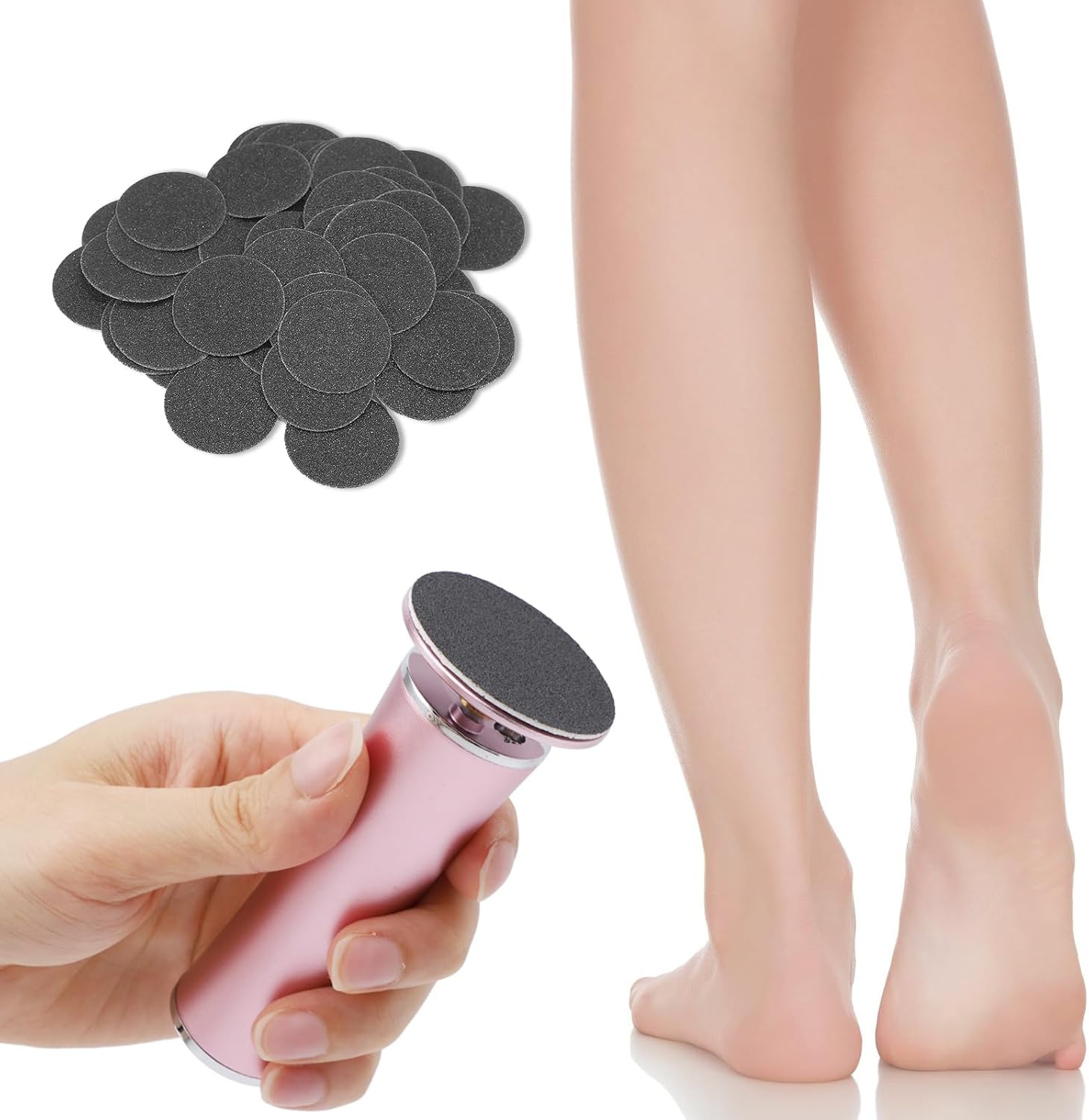 Electric Foot Callus File, Adjustable Speed Foot Grinder with 60pcs Reusable Sandpapers, Portable Foot Care Tool for Men & Women, Ideal for Home or Professional Pedicure Use (Pink)