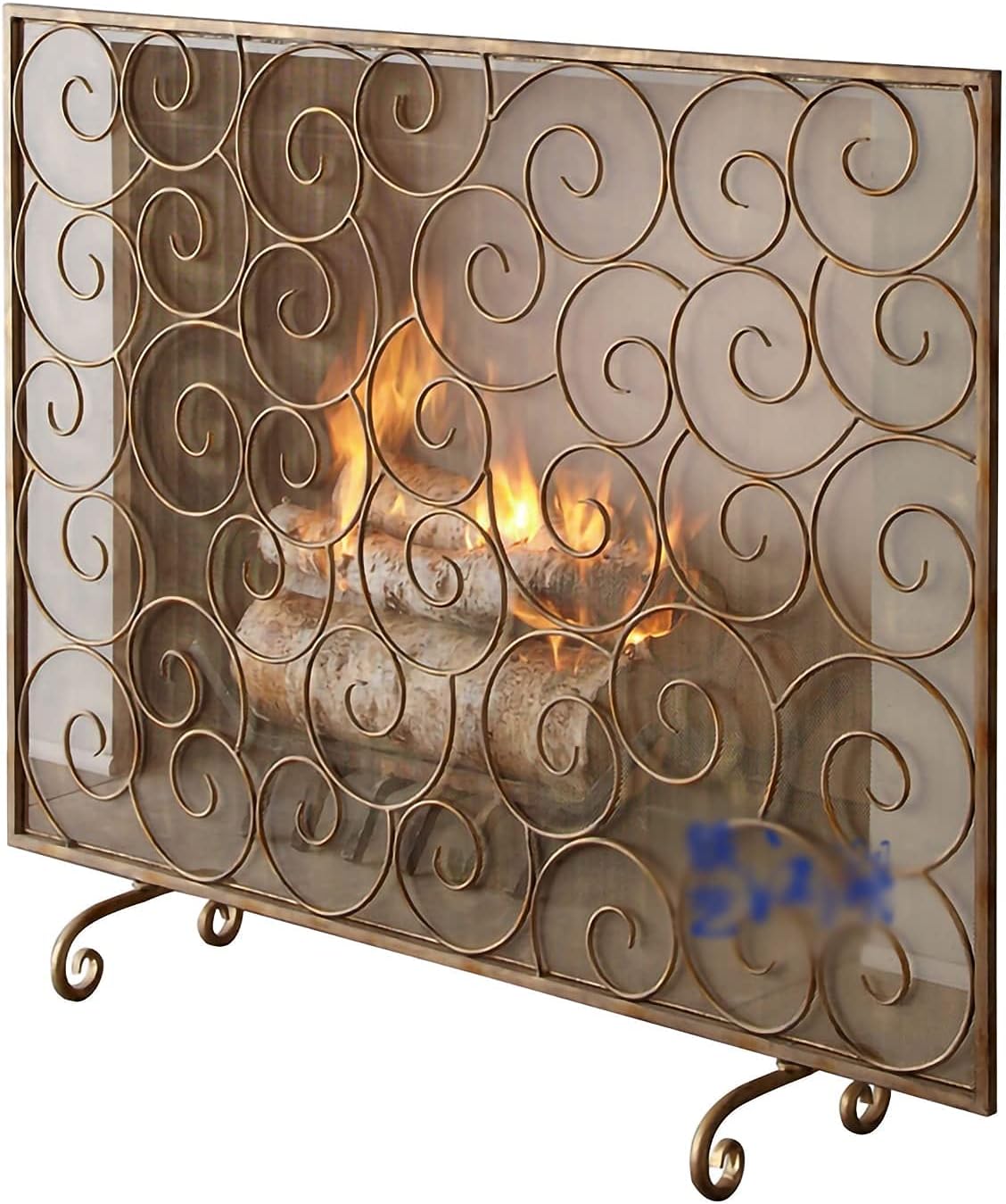 Fireplace Screen Guard, Fire Guard Fireplace Screen 30.7in Tall, Metal Mesh Fire Screen Guard with High Density Mesh, Solid Wrought Iron Fireplace Fen