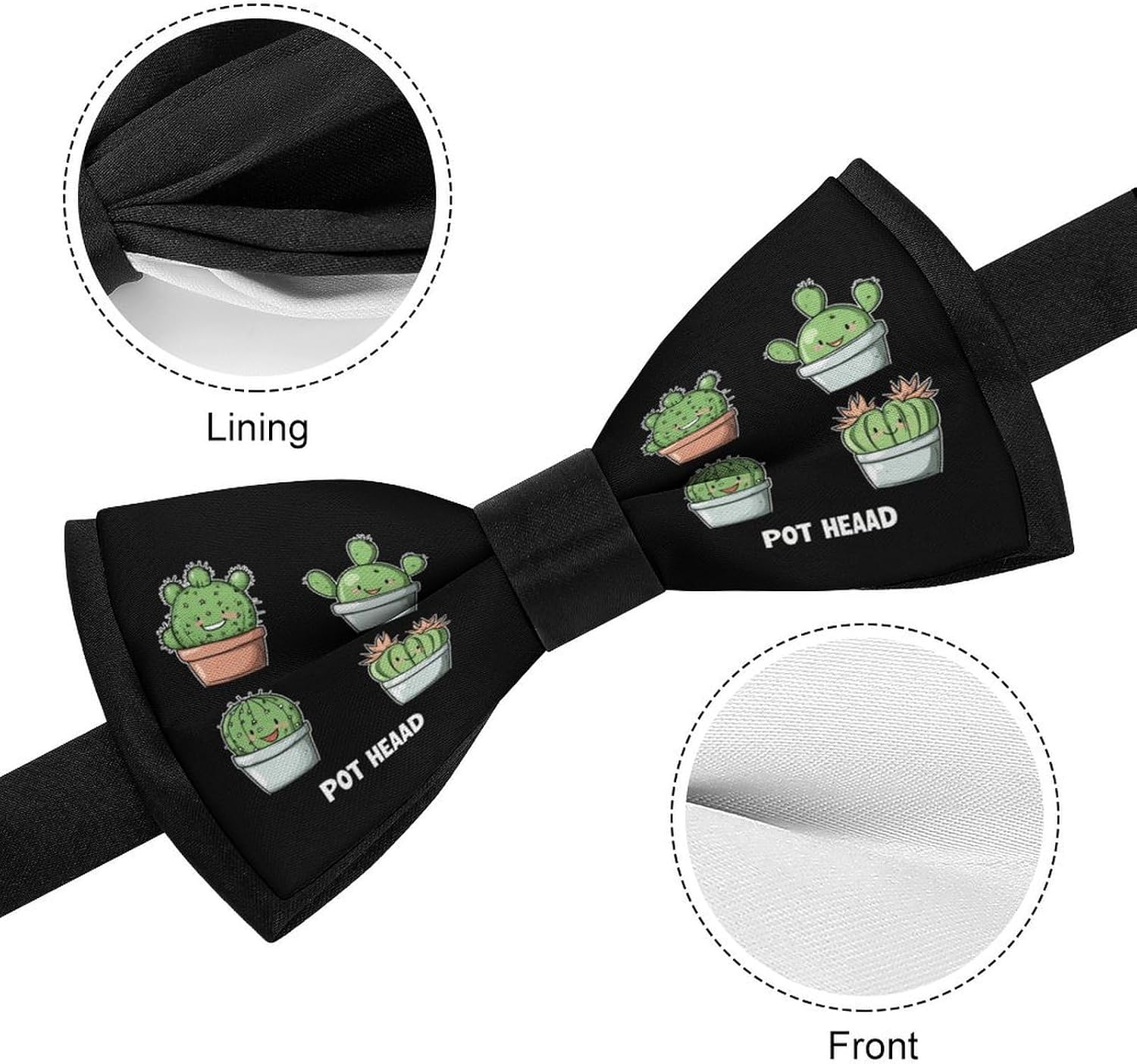 Funny Pot Head Succulent Bow Ties for Men Fun Printed Pre Tied Adjustable Bowtie for Party Wedding