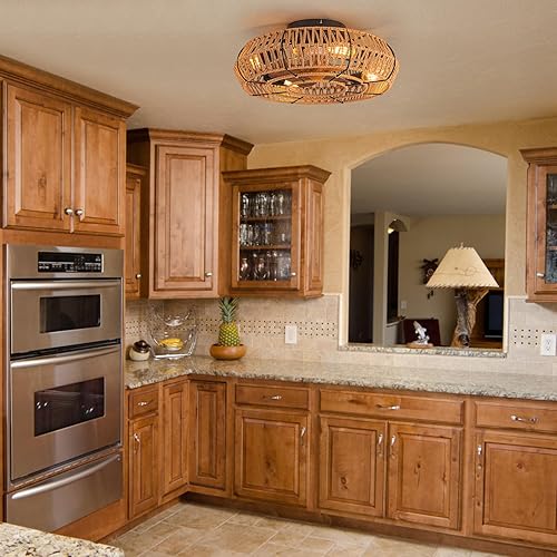 Miniatura 5 de Ventilador de techo bohemio de 19 pulgadas con control remoto, ventilador de techo enjaulado de ratán de granja de 6 velocidades reversible para