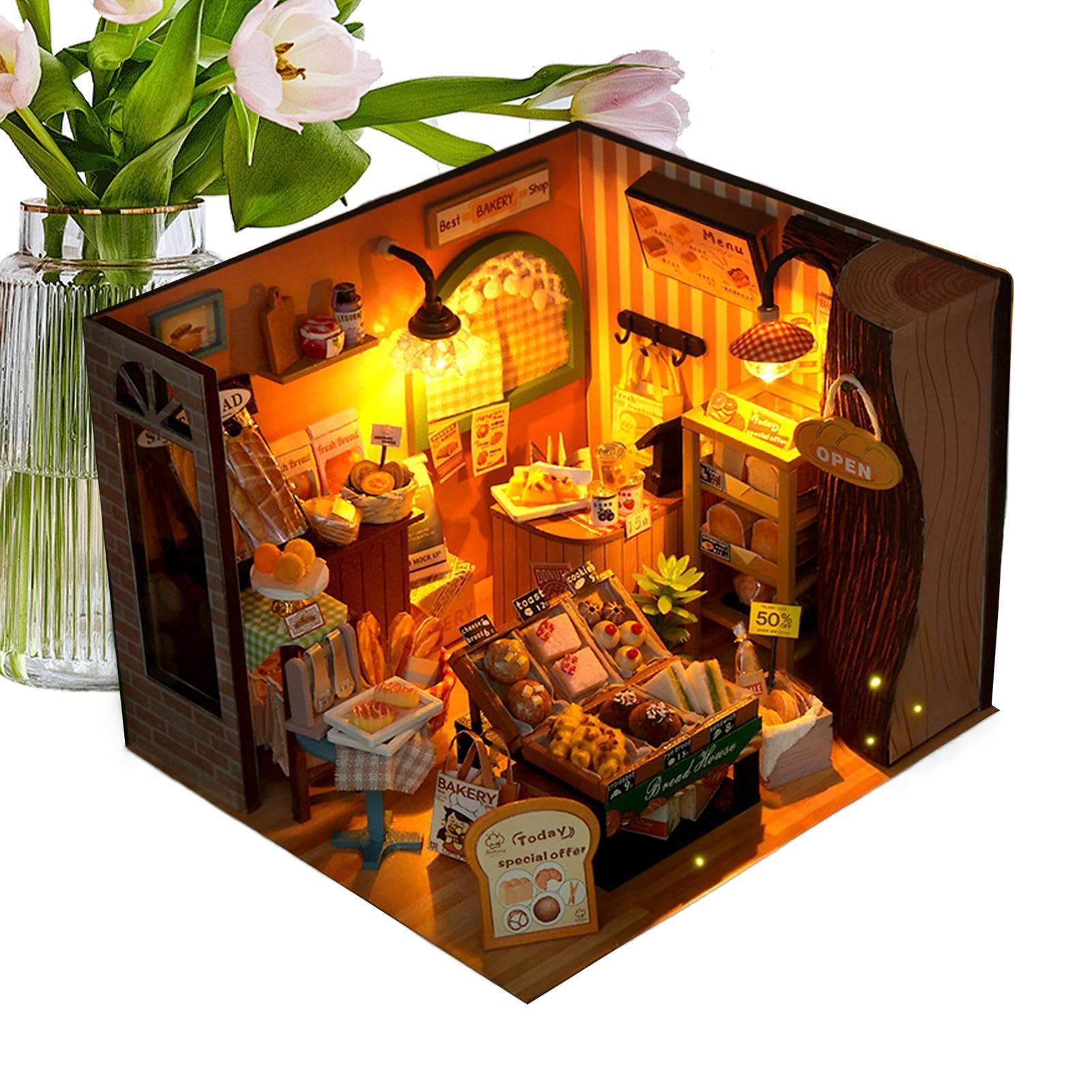 Kit fai da te per una casa in miniatura Giocattolo Di Costruzione | Kit di casa fai da te Per la decorazione di scrivania, dormitorio, appartamento, libreria, soggiorno e