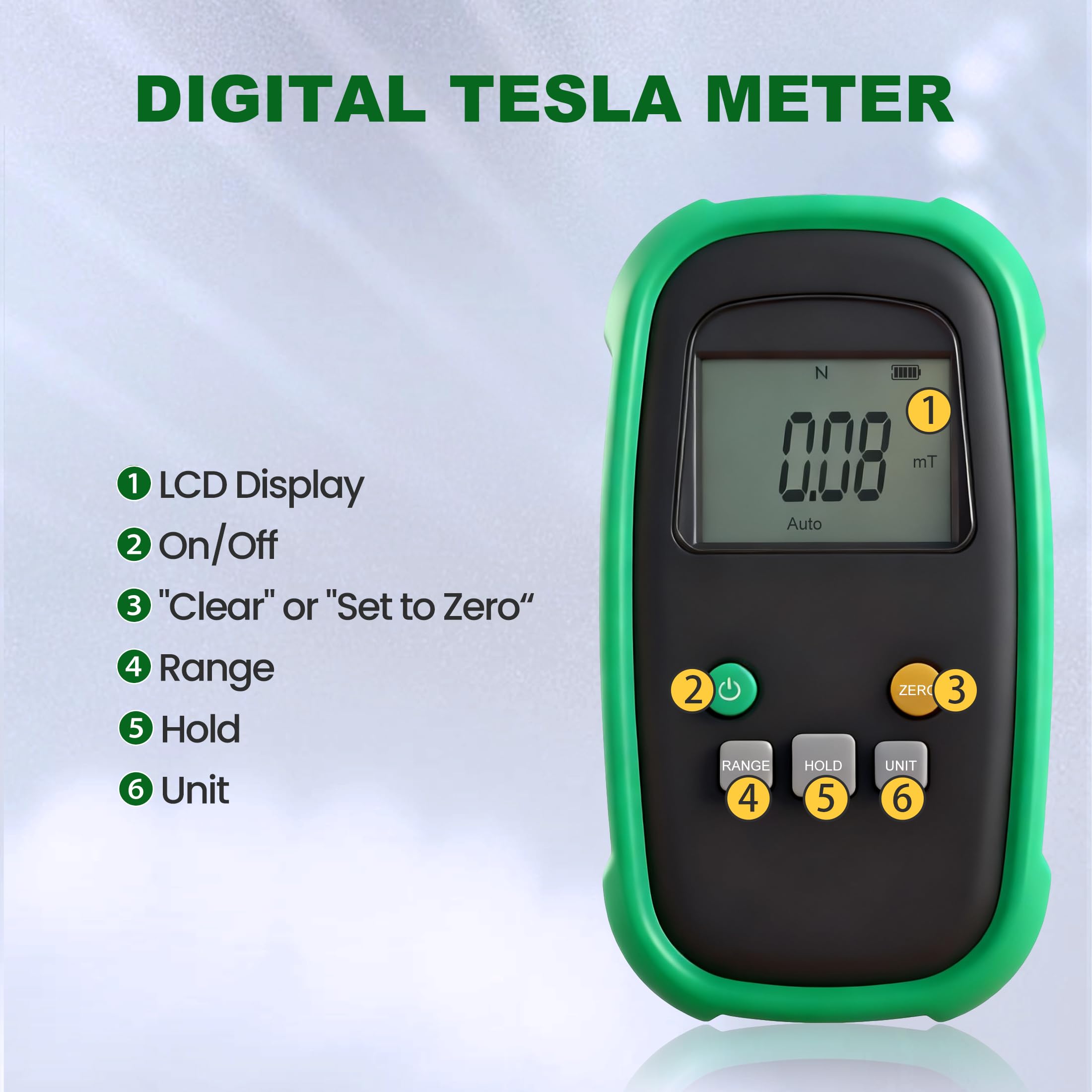 Teslameter TES12A Digital Tesla Meter | Gaussmeter 0-200mT/0-2000mT Range