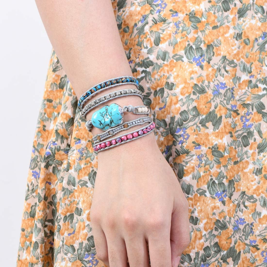 YGLINE Natural Stone Bracelet 5 Wraps Bracelet Handmade Blue Color Boho Bracelet for Women Bracelet - Image 5