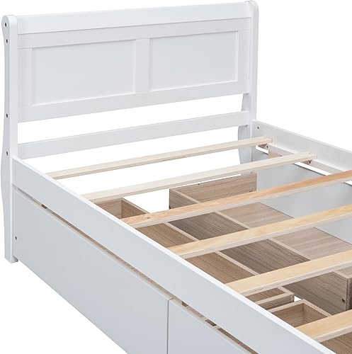 Miniatura 151 de Cama de plataforma de madera de tamaño individual con cabecera en forma de casa, soporte de listones de madera, para dormitorio de niños, niñas,