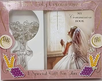 First Holy Communion Girl Prayer Book Glass Rosary and Prayer Card all Gift-boxed