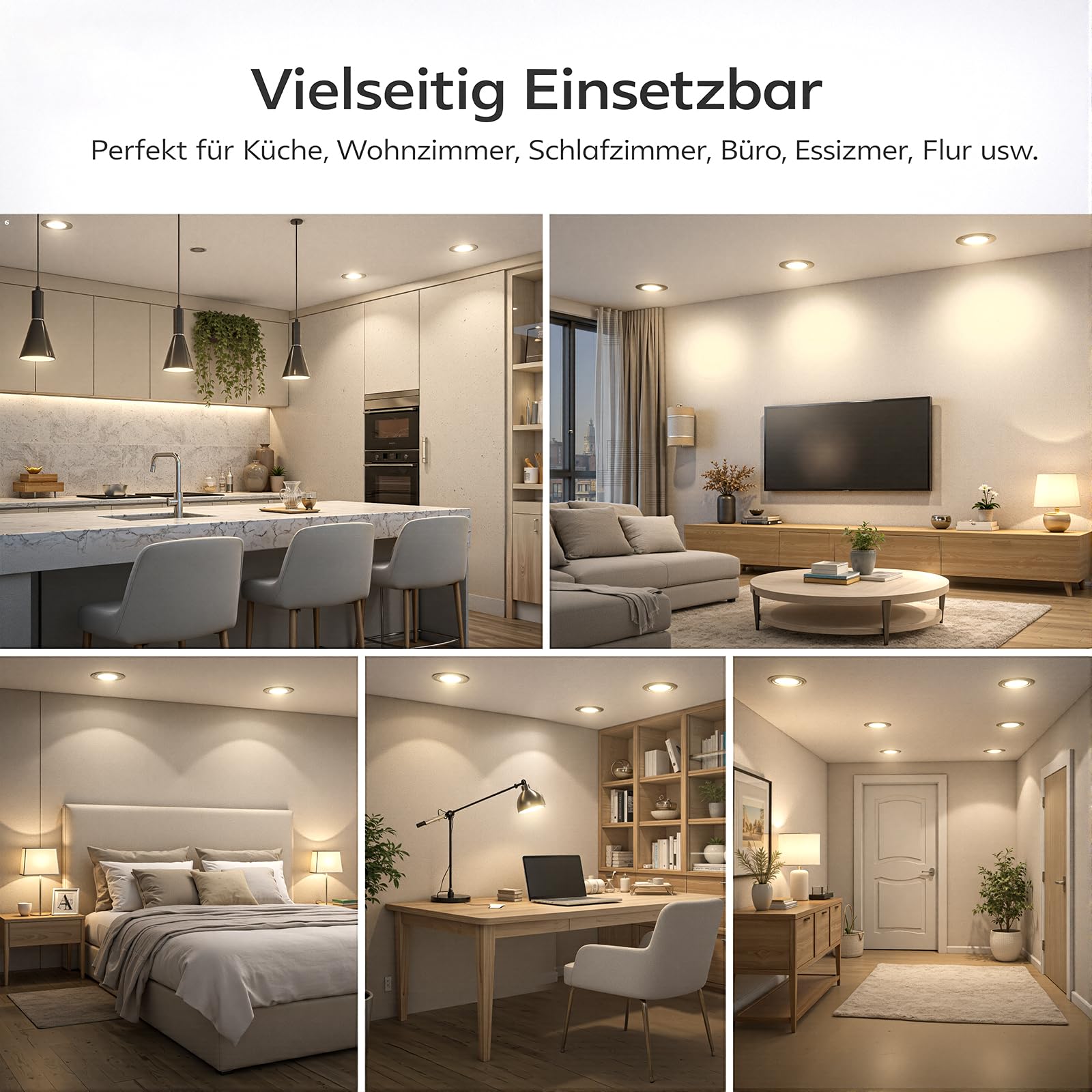 LED Einbaustrahler 230V Flach Dimmbar,LED Spot 5W IP44 Deckenspots, 45° Schwenkbar Einbauleuchten 68-85mm EinbauØ, 2700K/4000K/6000K Ultra Flach Einbauspots, 3CCT Spots für Badezimmer 12er Set