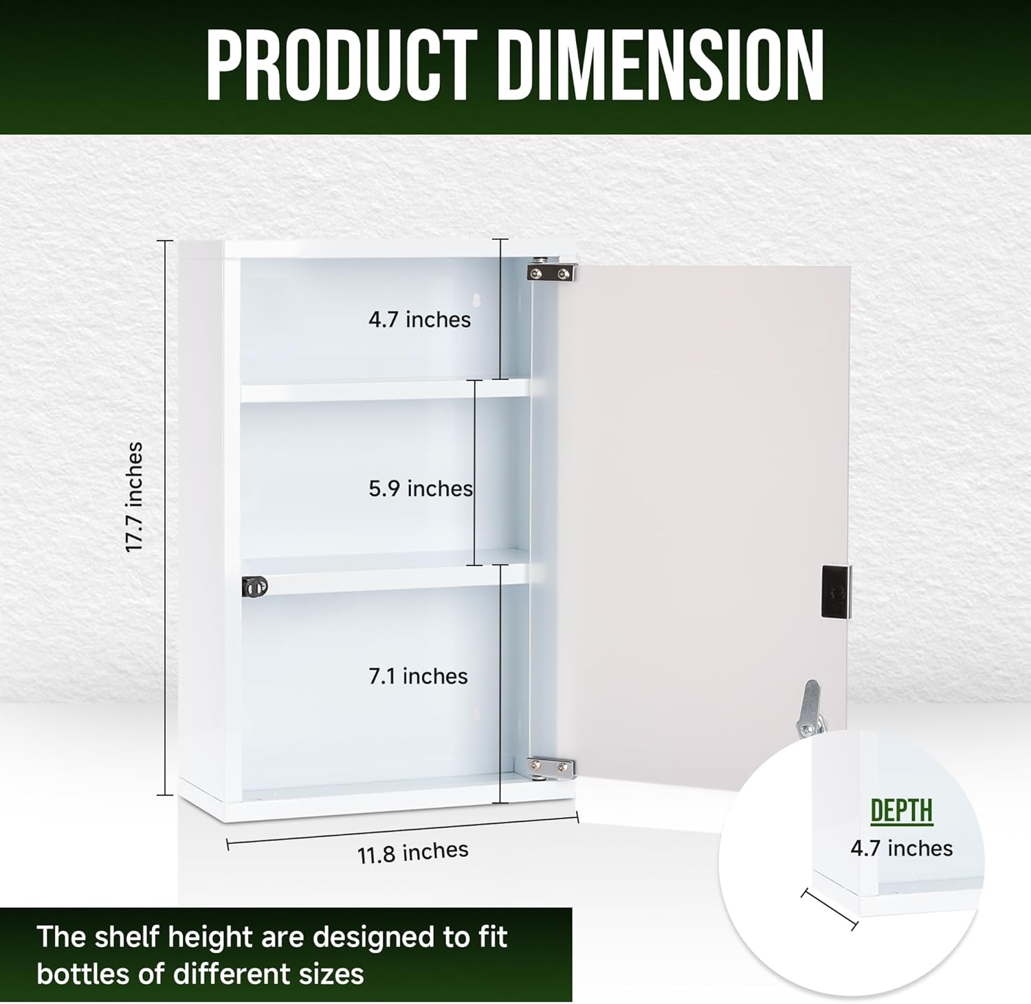 Locking Medicine Cabinet, First Aid Cabinet Wall Mount, 3-Shelf Modern Glass Door Medical Cabinet Organizer for Office and Home