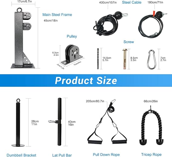TRENDBOX Pulley System Gym Tricep Rope Pull Down Training Cable Machine, LAT Pulldown Attachments for Home and Gyms