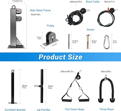 TRENDBOX Pulley System Gym Tricep Rope Pull Down Training Cable Machine, LAT Pulldown Attachments for Home and Gyms