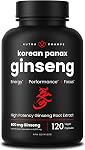 Panax rouge coréen Ginseng 6000mg Par service 5% Ginsenosides pour l'énergie, Focus & Performances: Supplément Ginseng avec Capsules Panax Ginsng Coréennes: Vegan & Non-OGM 120 Capsules