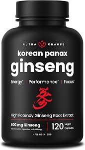 Korean Red Panax Ginseng 6000mg Per Serving | 10:1 Ginseng Root Extract with 5% Ginsenosides for Energy, Focus & Performance | Ginseng Supplement with Korean Panax Ginseng Capsules | Vegan & Non-GMO | 120 Capsules