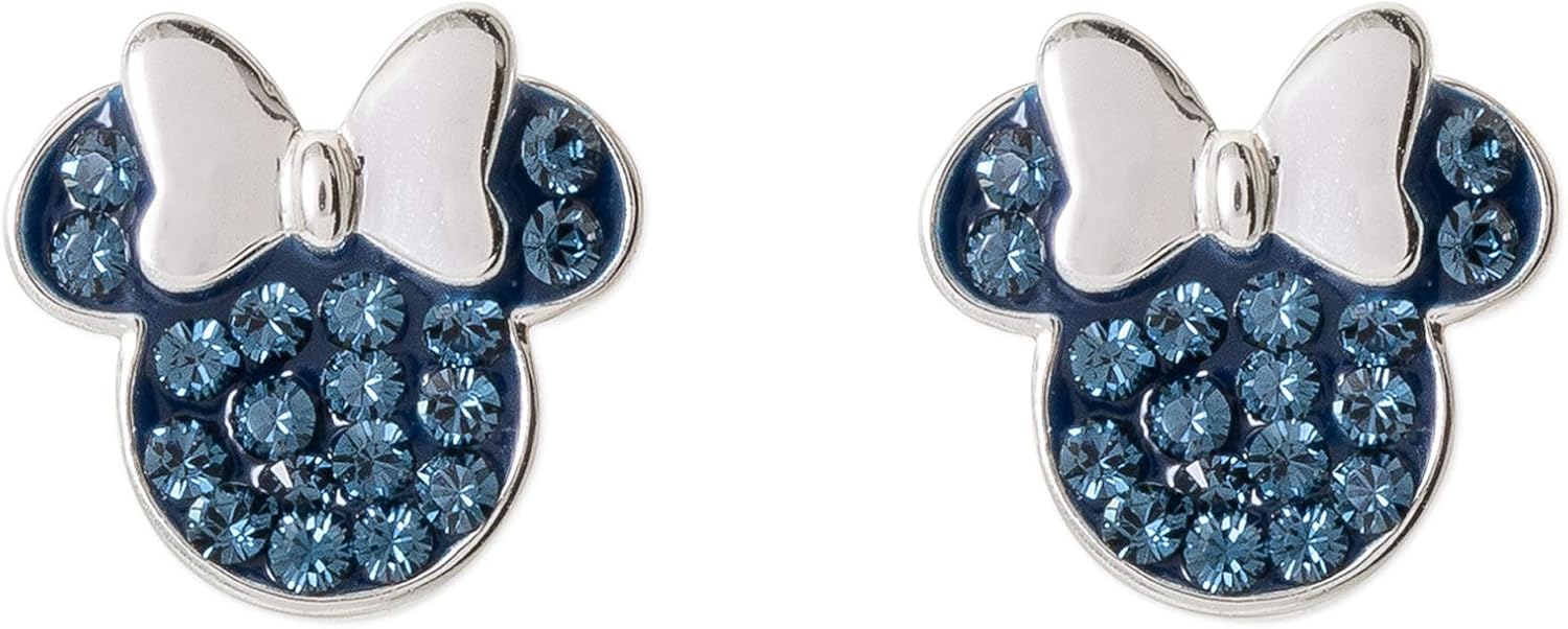 Disney Minnie Mouse Jewelry, Sterling Silver Pave Birthstone Crystal Stud Earrings