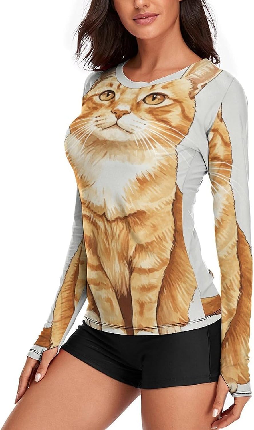 Ginger Cat Rash Guard for Women UPF 50+ UV Sun Protection | Long Sleeve Workout Top Quick Dry Athletic Hiking Shirt Moisture Wicking Swim Shirt for Running, Cycling, Swimming