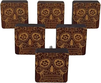 Brown Skull Engraved Pack of 10 Wooden Wardrobe Door Knobs Drawer Pull