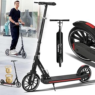Commuter Adult Scooter 330 lbs Capacity, 8IN Solid Tires Big Wheels Scooters, 3 Handle