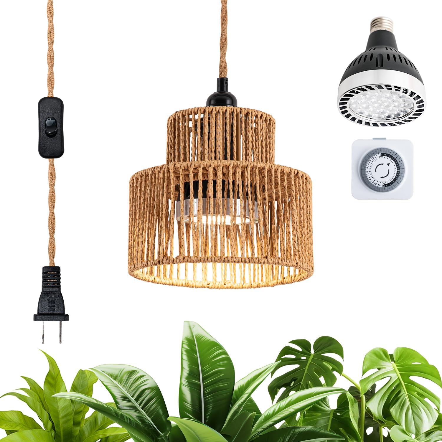 LED Plant Growth Light, 30W Full Spectrum Indoor Suspended Lamp, 4000K with Timer, 15FT Power Cord for Tall Leafy and Flowering Plants