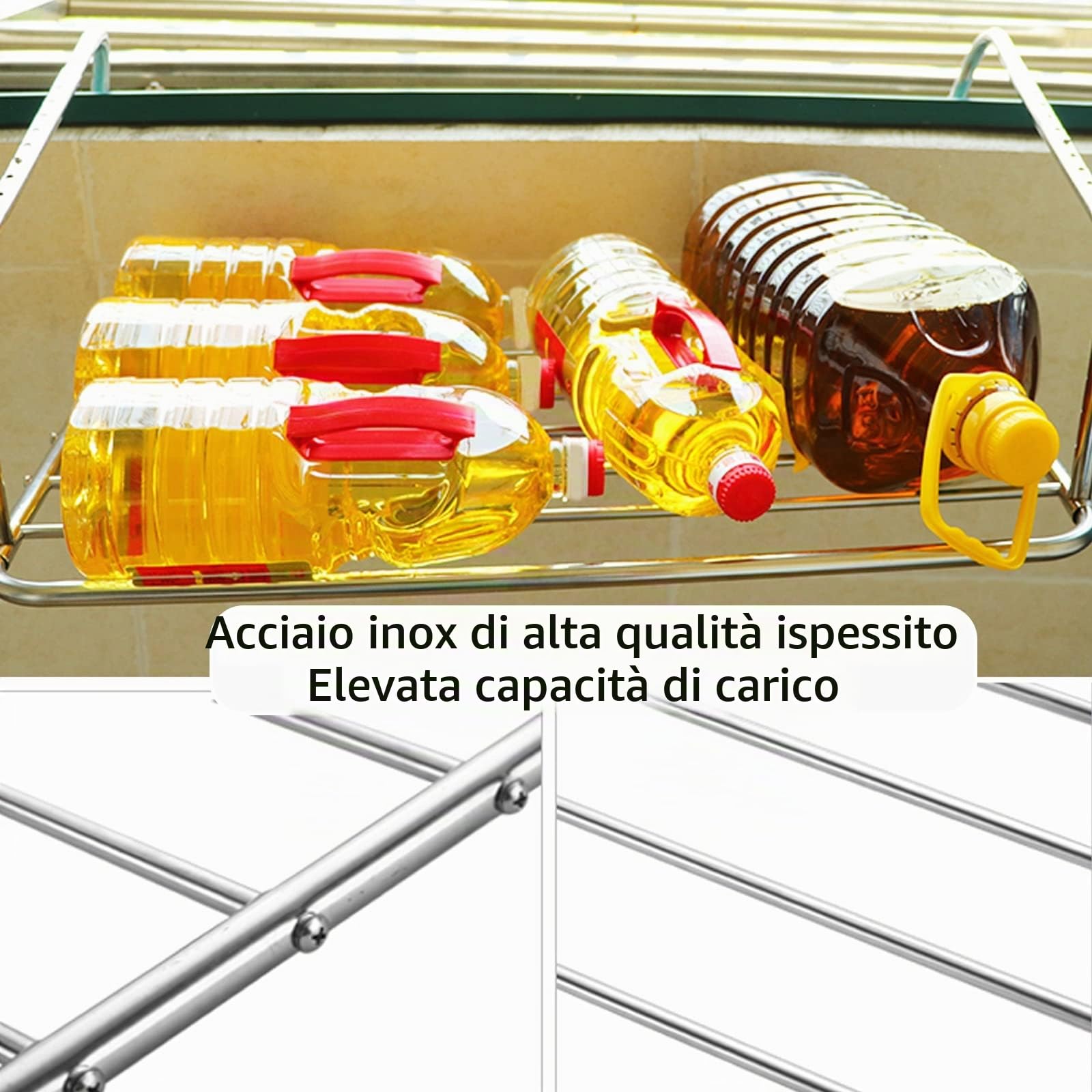 Stendibiancheria da Telescopico, Stendibiancheria in Acciaio Inox Stendino da Parete Facile da Piegare, per Balcone E Terrazza, Spazio di Estensione Stendibiancheria da Termosifone
