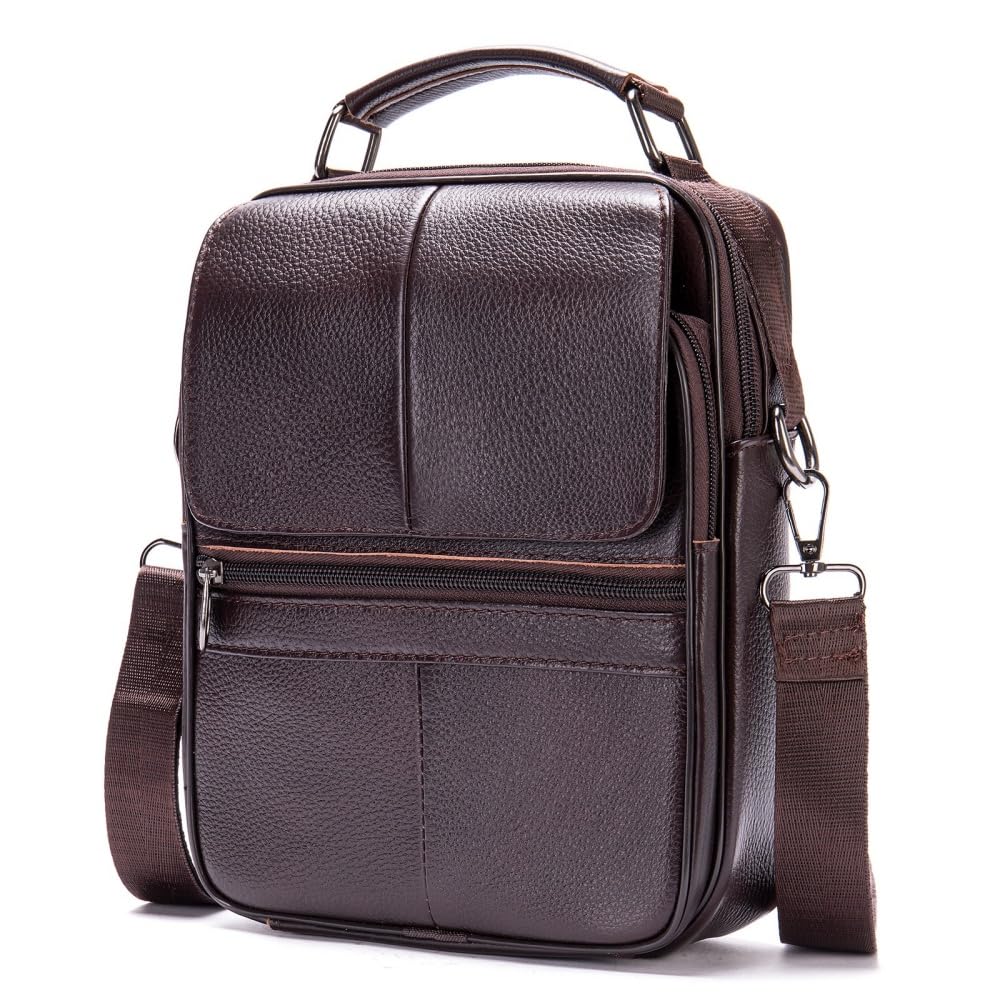 Torba na ramię, torba na ramię, torba na klatkę piersiową ze skóry bydlęcej, męska nerka, saszetka na ramię, torby crossbody, Brązowy, Retro