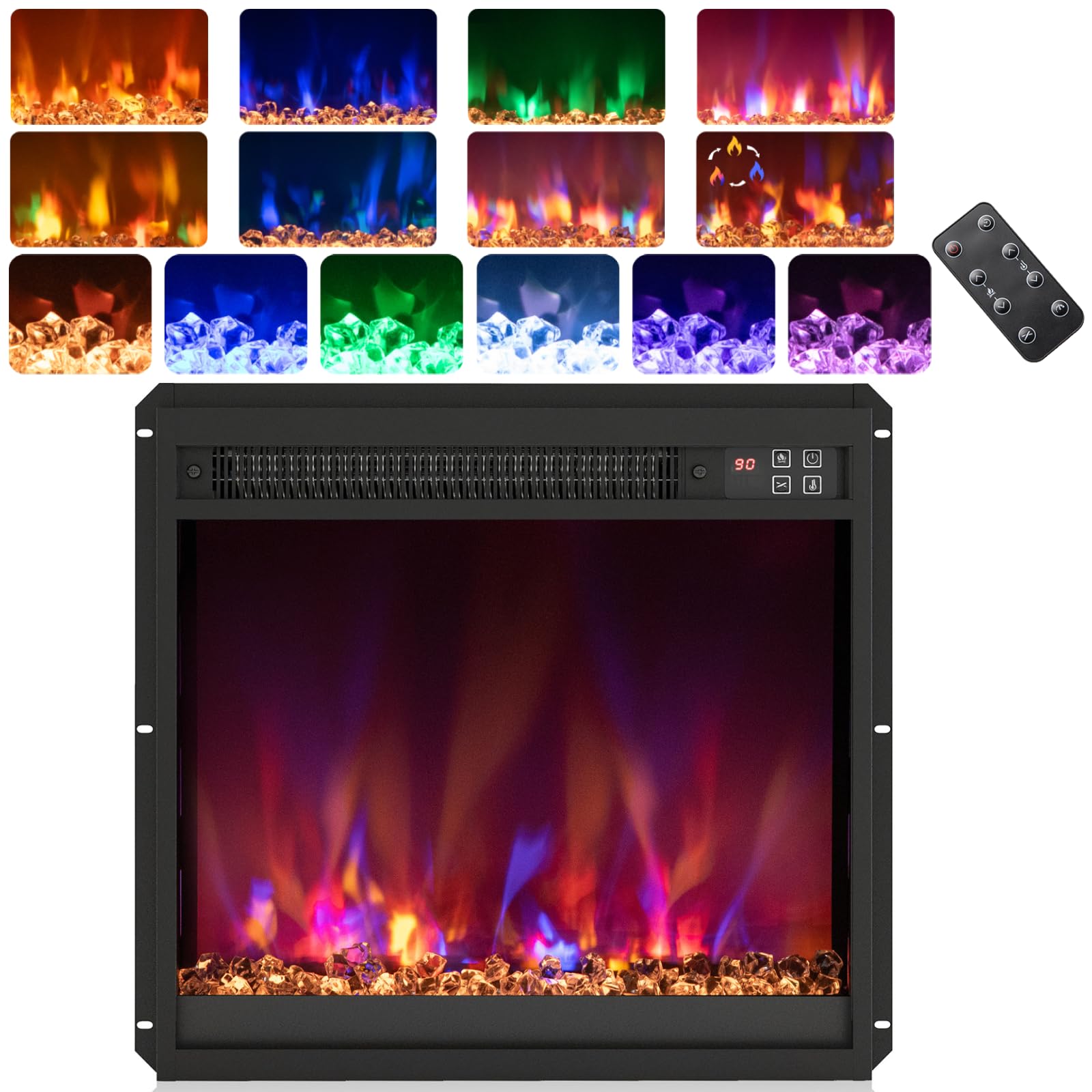 GiantexUK 19’’ Recessed Electric Fireplace, Insert Electric Fire Heater with 8 Flame Colors, 3 Brightness, Thermostat, Timer, Remote & Overheat Protection (1500-1600W, 19’’, 6 Ember Bed Colors)