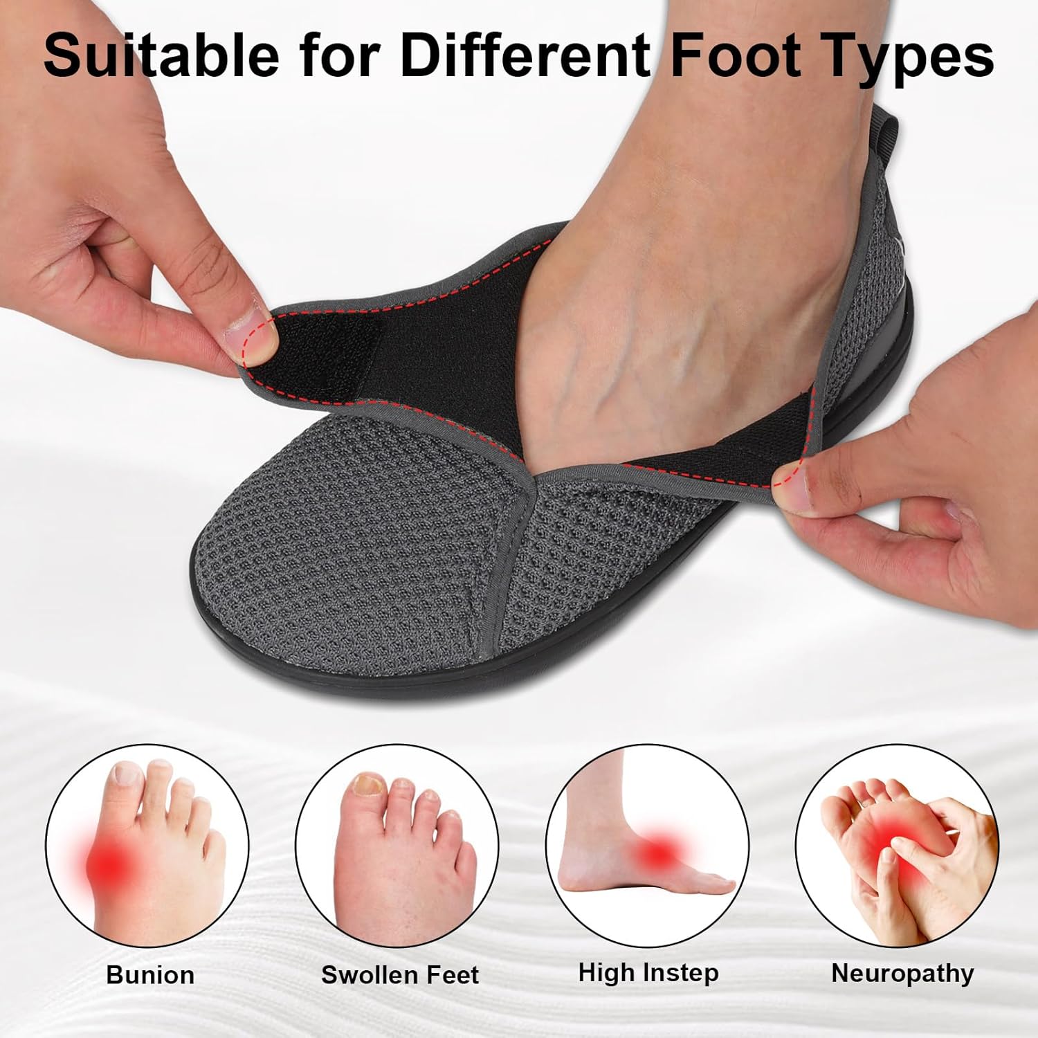 Mens Walking Shoes Wide Diabetic Orthopedic Recovery Shoes Comfortable Lightweight Barefoot Zero Drop Sneakers Adjustable Indoor Outdoor Shoes - Image 5
