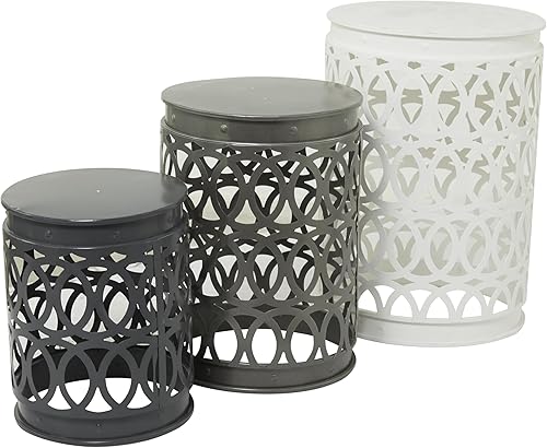 Miniatura 4 de Deco 79 Mesa auxiliar de metal para interiores y exteriores, con diseño de enrejado tallado, juego de 3 mesas auxiliares de 23 pulgadas, 19