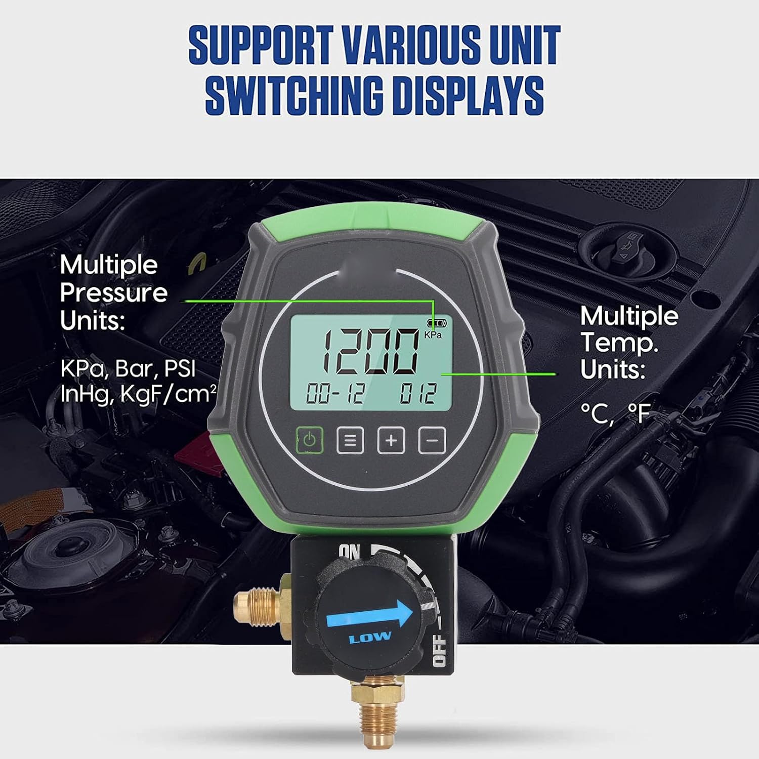 Digital Manifold Gauge, 0Kpa to 6000 Kpa Vacuum Pressure Temperature Tester, Air Condition Manifold Meter with 90 Refrigerants for Refrigerated Rooms
