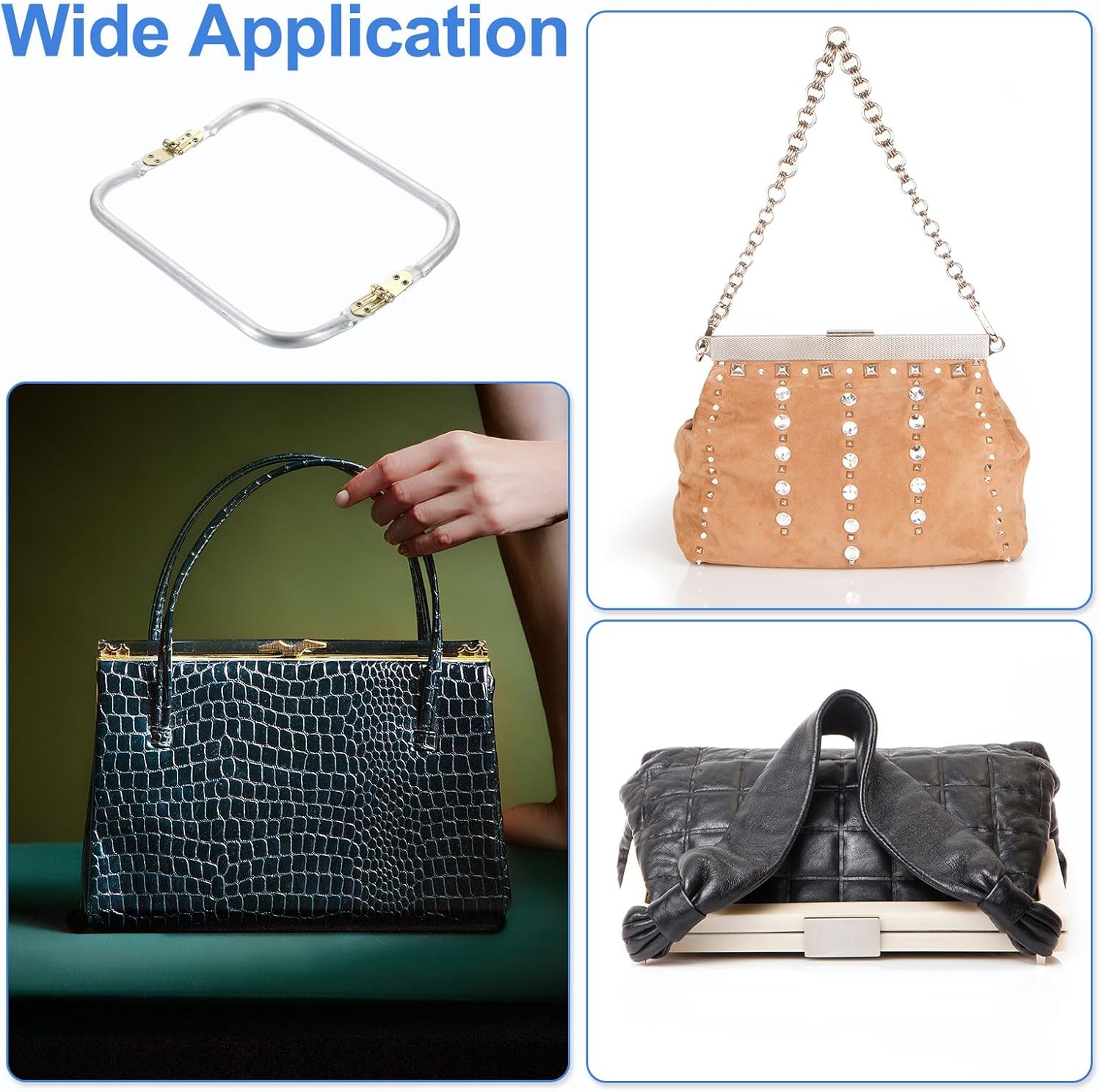 uxcell Metal Purse Frame 9 in, 4 Pcs Rectangle Frame Kiss Lock, Bag Frame Hardware Replacements for DIY Purse Handle Bag Making, Clutch Coin Purse Frames