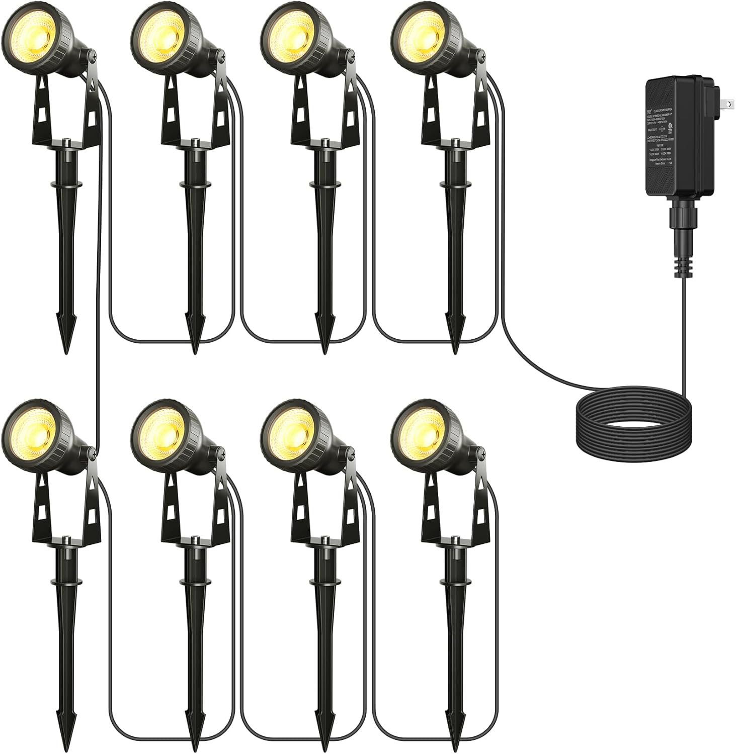 Outdoor Landscape Lighting, 6-Pack Outdoor Spot Lights with Transformer, Plug in LED Spot Lights for Garden, Yard, Backyard, Plants, Lawn, Trees, House, Flags, IP65 Waterproof – Warm White