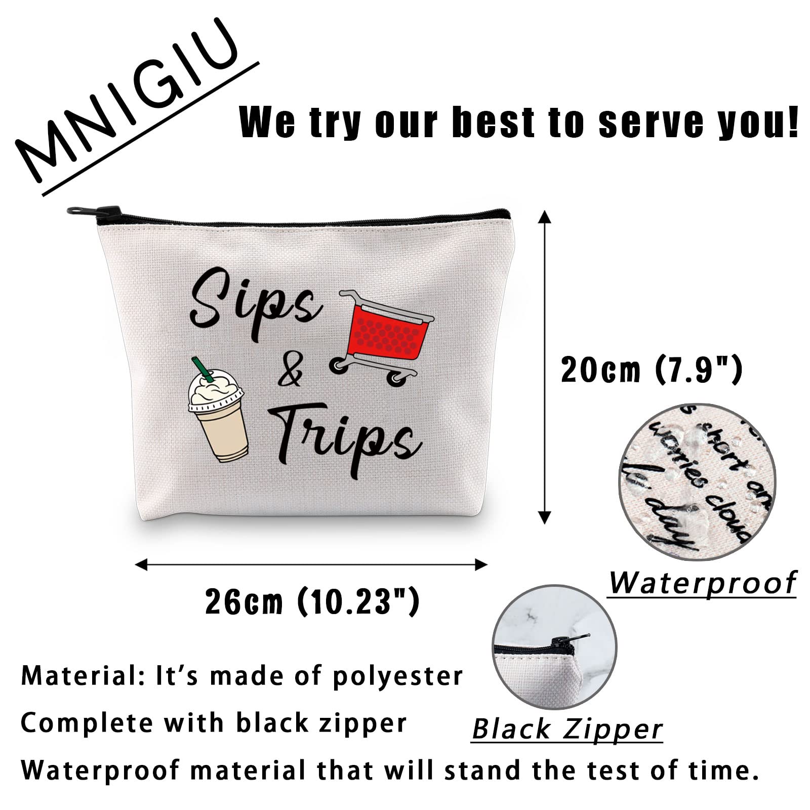 MNIGIU Shopping And Coffee Lover Gift Sips & Trips Cosmetic Bag Girl Trip Gift Thrift Shopper Gift Group Vacation Gift
