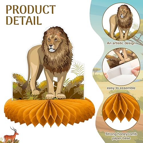 Miniatura 3 de Shappy 9 centros de mesa de safari africano para mesas, decoración de baby shower, animales de la selva, centros de mesa de panal de abeja,