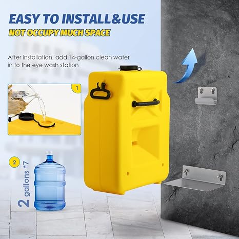 14gal Portable Eye Wash Station, 15min Heavy Duty Self-contained Eyewash Station, Wall Mounted Eye Washing Station, Gravity Fed Eye Wash Unit, OSHA Approved, NO Leakage, with Mirror