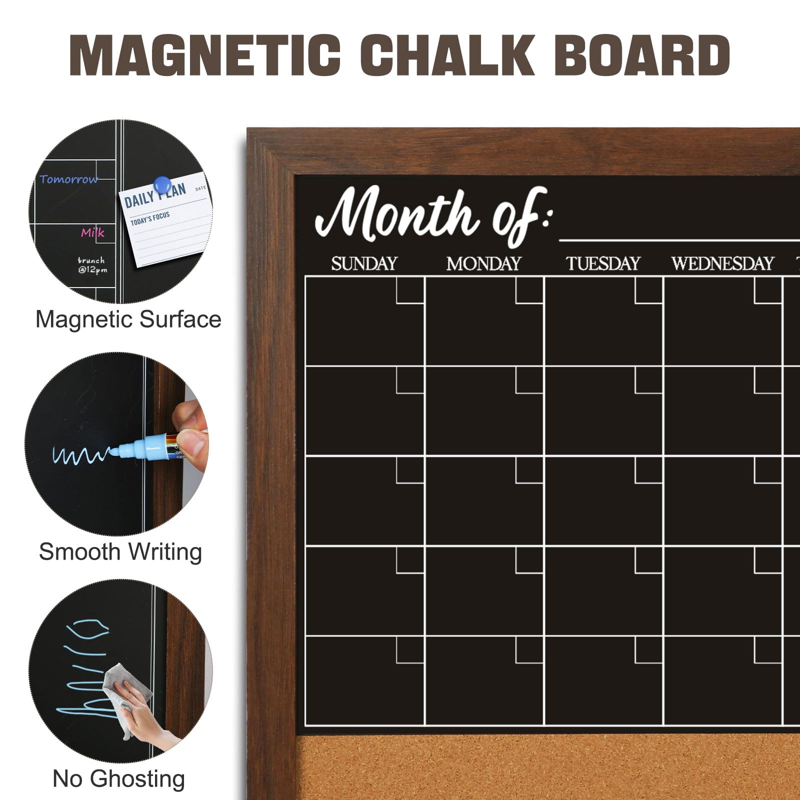 Pizarra magnética grande para oficina escolar – 4 pizarras gruesas de pared magnéticas con marco de aluminio y bandeja de marcador extraíble | Pizarra magnética para pared, tablero de anuncios combinado, planificador mensual, 4 marcadores, 8 imanes, 10 ch