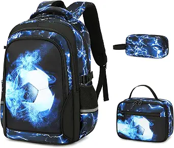 3 Piece Kids Backpack with Lunch Box and Pencil Case - Water-Resistant, Fits 15-inch Laptop, Suitable for Ages 5-12