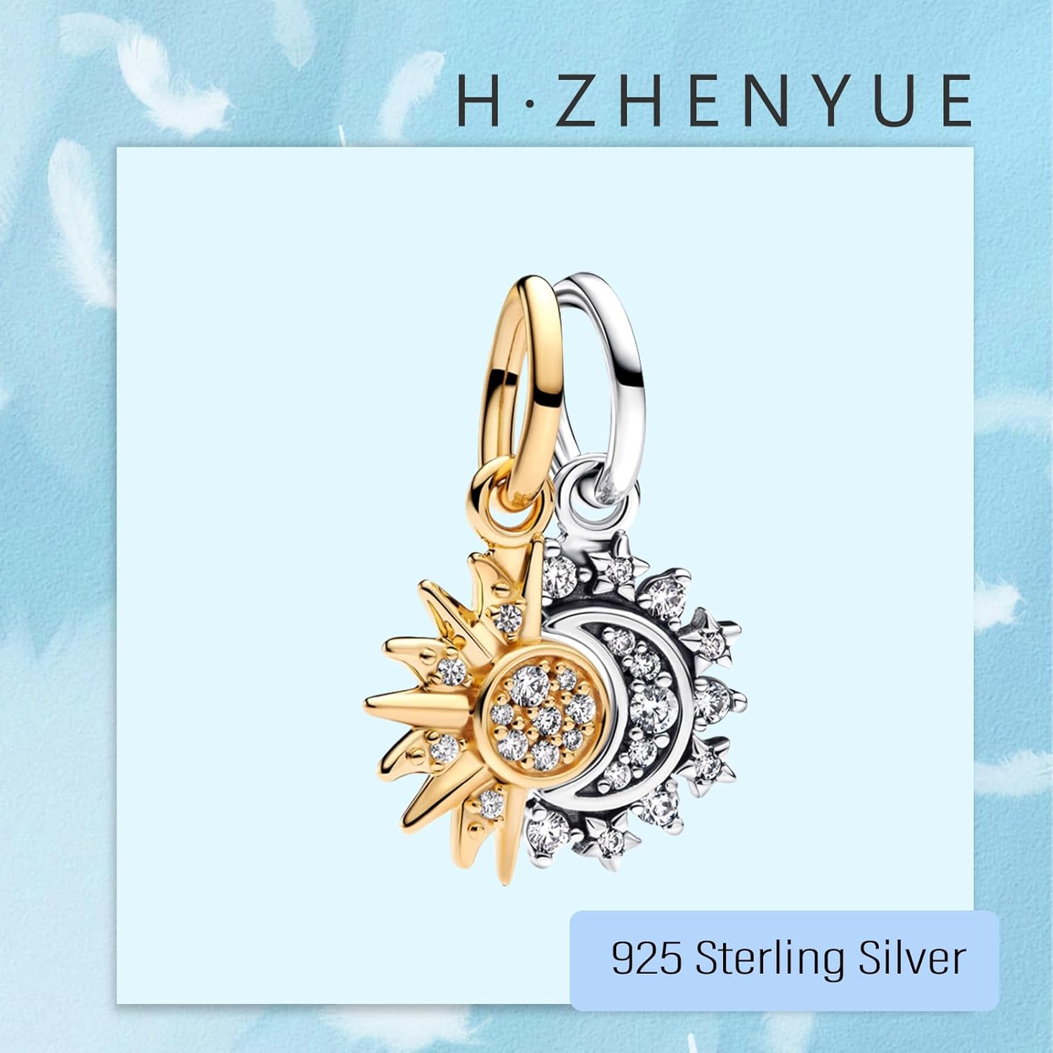 Two Color Sun and Moon Charms for Bracelets 925 Sterling Silver Dangle Pendants Beads Jewelry for Women - Image 2